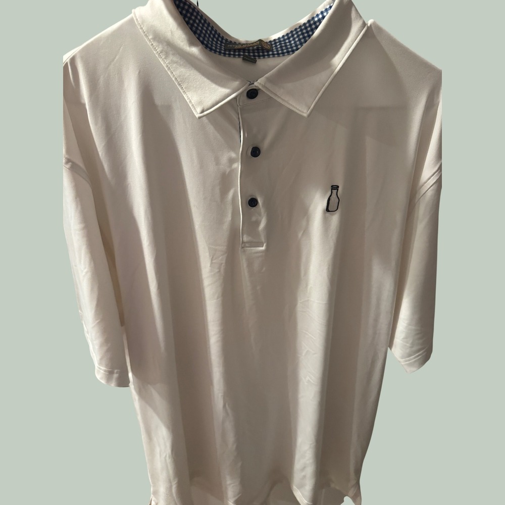 Peter Millar Summer Comfort Polo Shirt Mens XXL‎ White Milk Bottle Logo Golf Tee